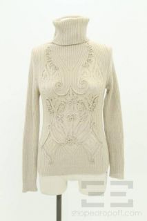 Jean Paul Gaultier Beige Wool Ribbon Trim Turtleneck Sweater Size