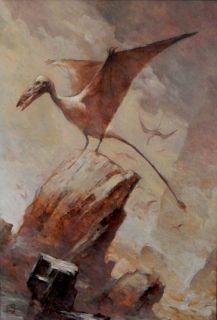 JEFFREY JEFF JONES ORIGINAL ART OIL PAINTING Pterosaur Winged Dinosaur