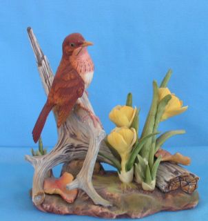 Andrea by Sadek VEERY Thrush Bird Figurine with Yellow Crocus Made in