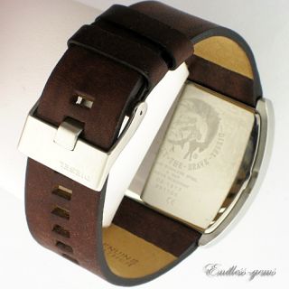 Diesel Mens Dual Time Zone Brown Grey Dial Watch DZ1417 Leather $250