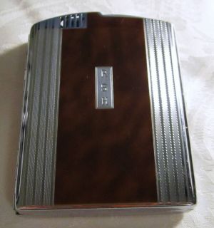 RONSON TWENTYCASE Art Deco Cigarette Case Holder & Lighter, Brown