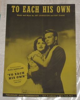 1944 to Each His Own Film Soundtrack Sheet Music Olivia DeHavilland