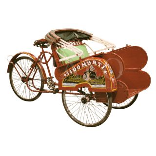  Becak Rickshaw Tricycle Bicycle Antique Red Cab Pedicab Taxi Bike Java
