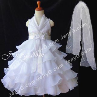 S11 Flower Girl Bridesmaid Dress Gown White 2 10 Years