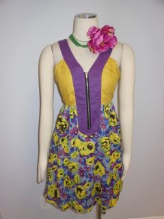 Ya Los Angeles Colorful V Style Floral Print Fashionable Mini Dress L
