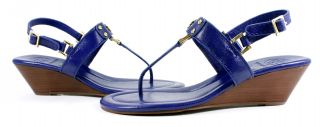 Tory Burch Robinson Demi Wedge Sandal Dark Cobalt Leather Shoes 9 New