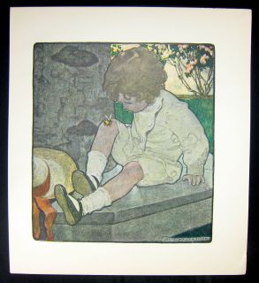 Jessie Willcox Smith Antique Color Print A Bee on My Knee 1903 Child