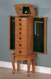 Oak Finish Jewelry Armoire Cabinet with Flip Top Mirror by Coaster