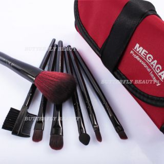 7pcs Pro Makeup Cosmetic Brushes Set Goat Hair with Red Leather Kit