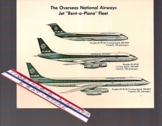 Ona Overseas National Airways Jet Fleet Airline issued Postcard DC 8