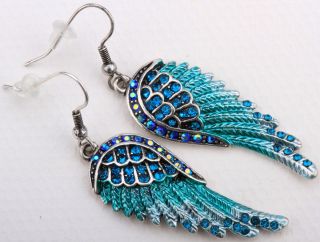 Blue Crystal Angel Wing Earrings EC23 Matching Ring Pin Pendant