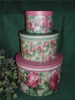 Victorian Stacking Hat Boxes 3 Rose Beige Green
