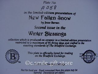 Jesse Barnes New Fallen Snow Plate Bradford Exchange Mint w Box COA