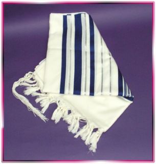 Jewish Blue Silver Tallit Wool Talit Prayer Shawl s 60