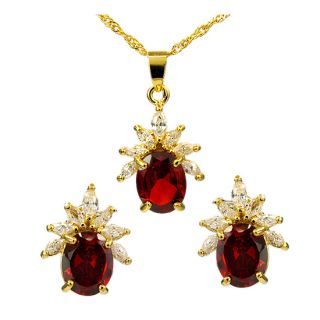 Bin Jewelry Set Jewellery Oval Red Ruby Garnet Pendant Earrings