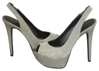 Jessica Simpson HALIE2 Silver Mesh Platform Pumps Shoes 9 5 New