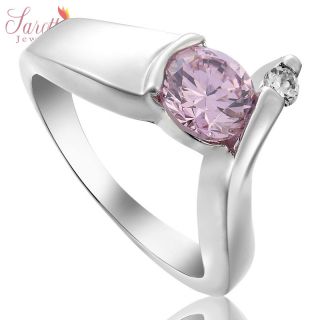  FASHION JEWELRY PINK SAPPHIRE WHITE GOLD GP COCKTAIL GEM RING SIZE 8 Q