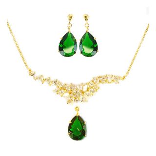 Jewelry Set Jewellery Pear Green Emerald Pendant Earrings Necklace