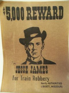 WANTED Poster for Jesse James for train robbery Notify Liberty
