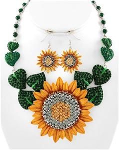  Sunflower Charm Earring Necklace Set Fashion Costume Jewelry