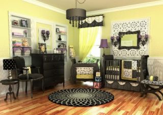 Elegant 10pc Black White Yellow Girl Crib Nursery Bedding Set Discount