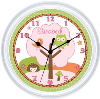 Girls Personalized Love and Nature Pink Owl Bird Clock