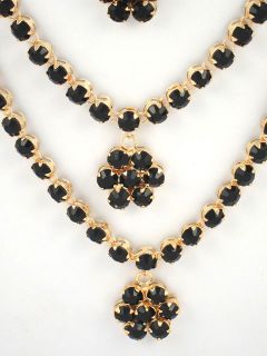 Boho Necklace Jewelry Black 3 Strand Floral American Diamond Necklace