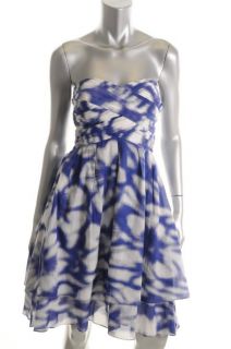 Jessica Simpson New Blue Printed Pleated Sweetheart Strapless Casual