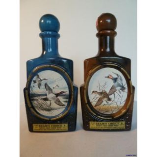 Two Duck Jim Beam Bottles James Lockhart Artist Brown Blue Decanters