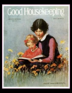  reprint 1926 Mother and daughter sitting in flowers, reading Jessie