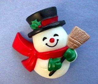  PIN Christmas SNOWMAN with BROOM Xmas Vtg Jewelry BROOCH Holiday Lapel