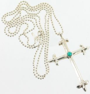 Vintage Sterling Silver Persian Turquoise Lge Cross 35 Beaded Chain