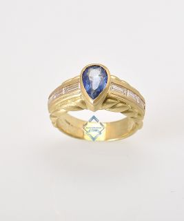 Judith Ripka 18K Yellow Gold Diamond Sapphire Ring