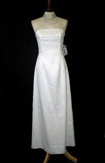 Jessica McClintock White Satin Geometric Rhinestone Gown Dress Size 14