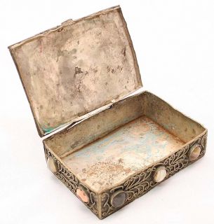Antique Silver Plated Filigree Jewelry Box Case 1930c