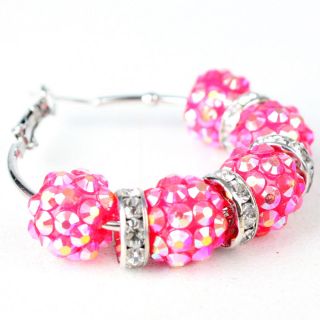  Rhinestone Beads Medium Hoop Pink Fashion Earrings Jewelry