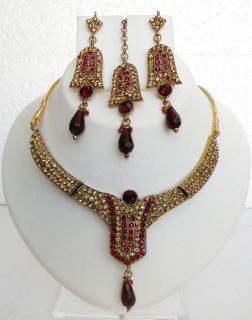  Gold Tone Kundan Bridal Saree Bindi Jewelry Necklace Set 2
