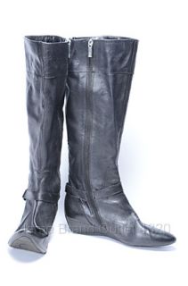 Circa Joan David 10 M Black Yvet Knee High Boot Leather Wedge Heel