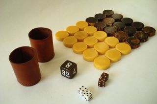 Vtg Bakelite Crisloid Swirled Yellow & Chocolate Backgammon Pieces