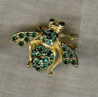 Joan Rivers Bee Pin Goldtone with Emerald Green Crystals and Black