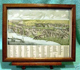 Antique Framed Map of Holy Land Bires Eye View 1900