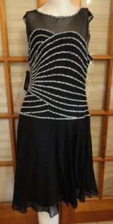 Jkara Black Beaded Cocktail Dress   Size 14 Petite   NWT