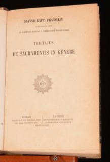 1868 75 4VOL Johann Baptist Franzelin Tractatus Sacramentis Deo Uno