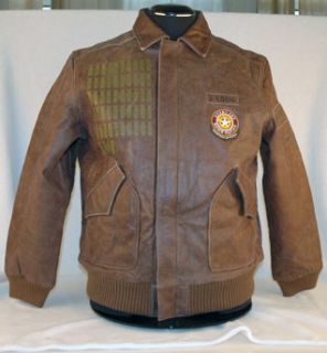 Joe Louis Brown Leather Bomber Jacket Everlast Size M