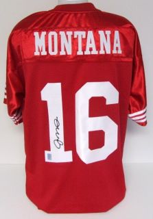 Joe Montana Autographed Red Jersey Montana Holo SI