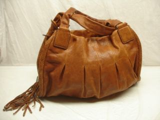 Cole Haan Phoebe triple zip satchel woodbury brown leather pleated
