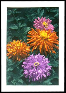 Dallas John Zinnias Signed Art Serigraph Flowers Orange Floral SUBMIT