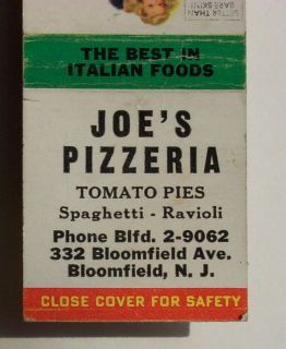1950s Matchbook Sexy Pinup Joes Pizzeria Bloomfield NJ