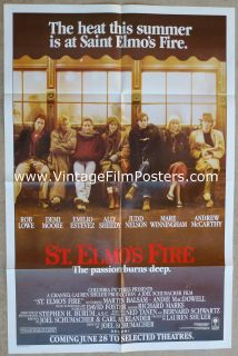 St Elmos Fire Original 1985 1 Sheet Movie Poster Brat Pack Demi Moore