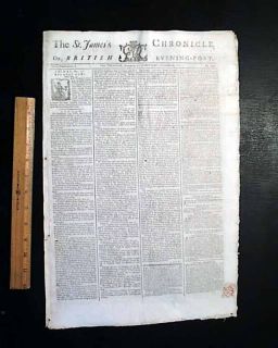  WASHINGTON Revolutionary War Gen. John Burgoyne 1776 UK Newspaper